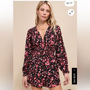 Lulu's Black and Pink Floral Romper